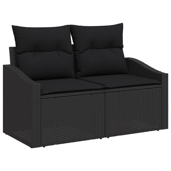 Grote foto vidaxl tuinbank met kussen zwart 123 x 62 x 69cm poly rattan tuin en terras tuinmeubelen