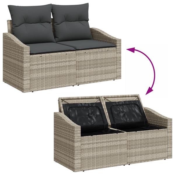Grote foto vidaxl tuinbank met kussen grijs 123 x 62 x 69cm poly rattan tuin en terras tuinmeubelen