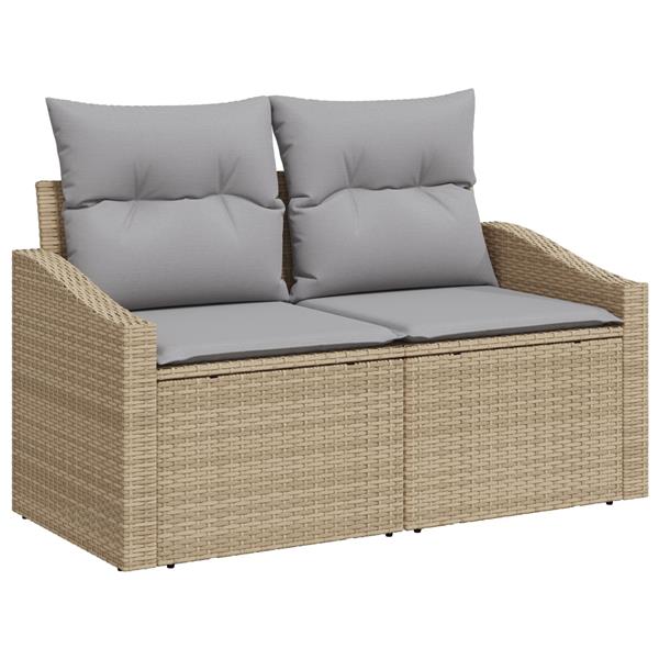 Grote foto vidaxl tuinbank met kussen beige 123 x 62 x 69cm poly rattan tuin en terras tuinmeubelen