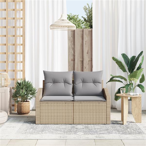 Grote foto vidaxl tuinbank met kussen beige 123 x 62 x 69cm poly rattan tuin en terras tuinmeubelen