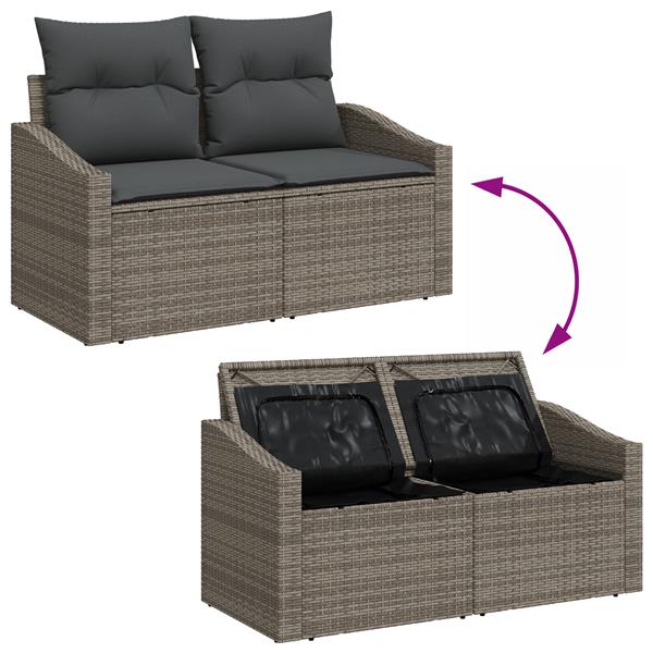 Grote foto vidaxl tuinbank met kussen grijs 123 x 62 x 69cm poly rattan tuin en terras tuinmeubelen