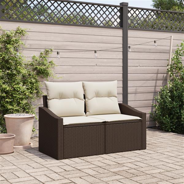 Grote foto vidaxl tuinbank met kussen bruin 123 x 62 x 69cm poly rattan tuin en terras tuinmeubelen