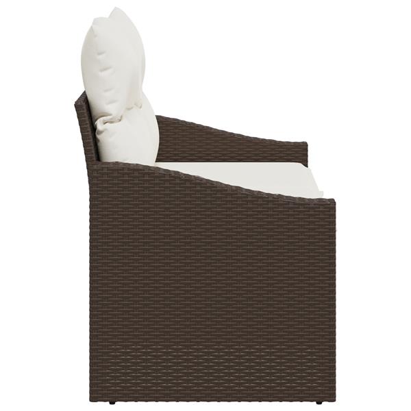 Grote foto vidaxl tuinbank met kussen bruin 123 x 62 x 69cm poly rattan tuin en terras tuinmeubelen