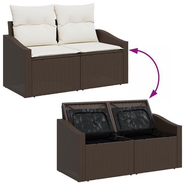 Grote foto vidaxl tuinbank met kussen bruin 123 x 62 x 69cm poly rattan tuin en terras tuinmeubelen