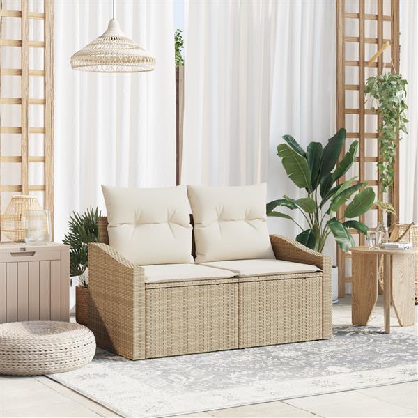 Grote foto vidaxl tuinbank met kussen beige 123 x 62 x 69cm poly rattan tuin en terras tuinmeubelen