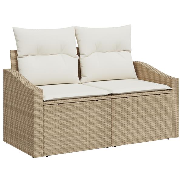 Grote foto vidaxl tuinbank met kussen beige 123 x 62 x 69cm poly rattan tuin en terras tuinmeubelen