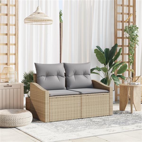 Grote foto vidaxl tuinbank met kussen beige 123 x 62 x 69cm poly rattan tuin en terras tuinmeubelen