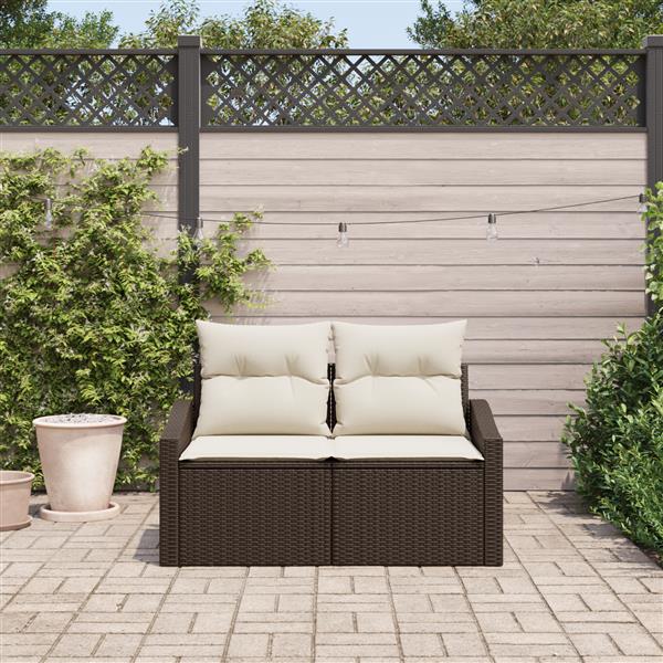Grote foto vidaxl tuinbank met kussen bruin 123 x 62 x 69cm poly rattan tuin en terras tuinmeubelen