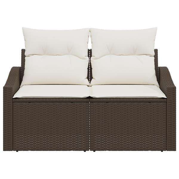 Grote foto vidaxl tuinbank met kussen bruin 123 x 62 x 69cm poly rattan tuin en terras tuinmeubelen