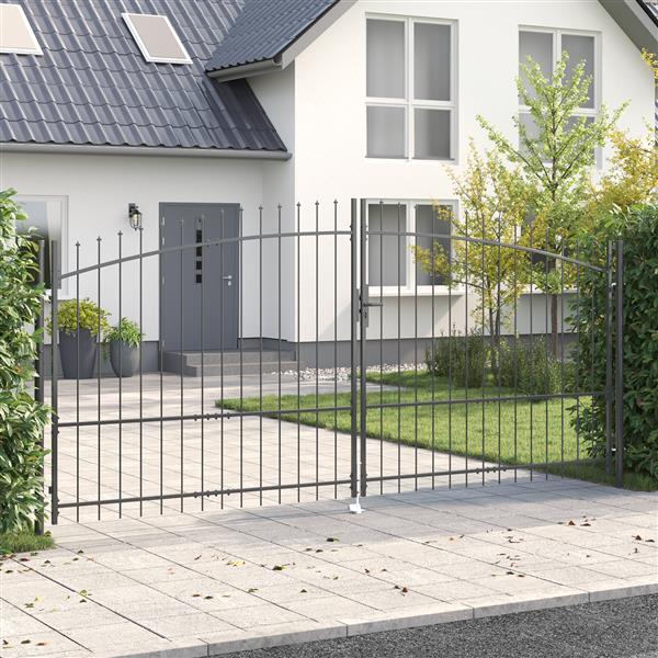 Grote foto vidaxl tuinpoort met slot grijs 175 x 400 cm staal tuin en terras hekken en schuttingen