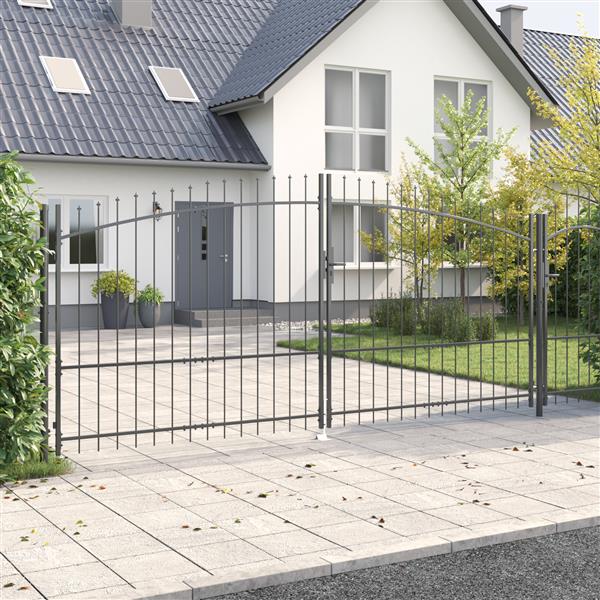 Grote foto vidaxl tuinpoort met slot grijs 175 x 400 cm staal tuin en terras hekken en schuttingen