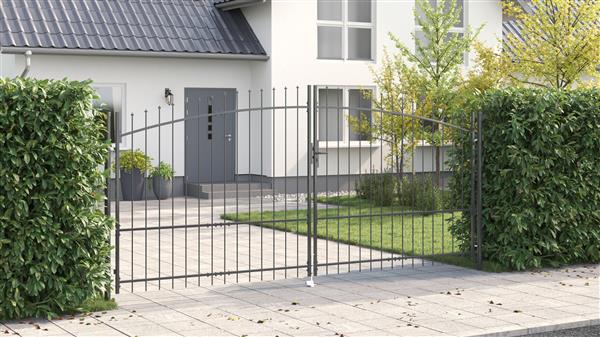 Grote foto vidaxl tuinpoort met slot grijs 175 x 400 cm staal tuin en terras hekken en schuttingen