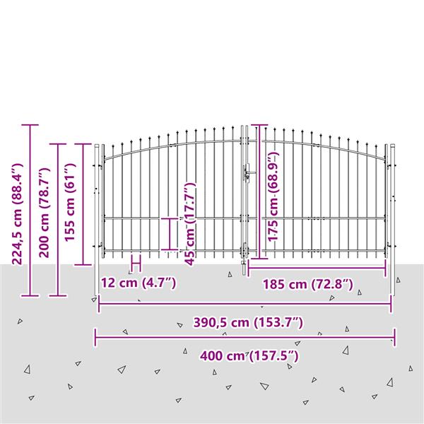 Grote foto vidaxl tuinpoort met slot grijs 175 x 400 cm staal tuin en terras hekken en schuttingen
