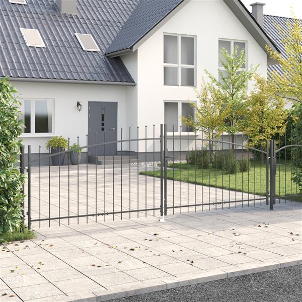 Grote foto vidaxl tuinpoort met slot grijs 150 x 400 cm staal tuin en terras hekken en schuttingen