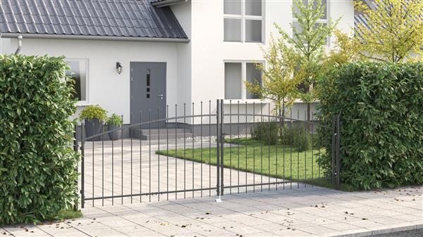 Grote foto vidaxl tuinpoort met slot grijs 150 x 400 cm staal tuin en terras hekken en schuttingen