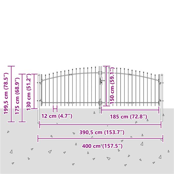 Grote foto vidaxl tuinpoort met slot grijs 150 x 400 cm staal tuin en terras hekken en schuttingen