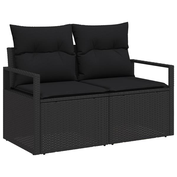 Grote foto vidaxl tuinbank met kussen zwart 120 x 62 x 69cm poly rattan tuin en terras tuinmeubelen