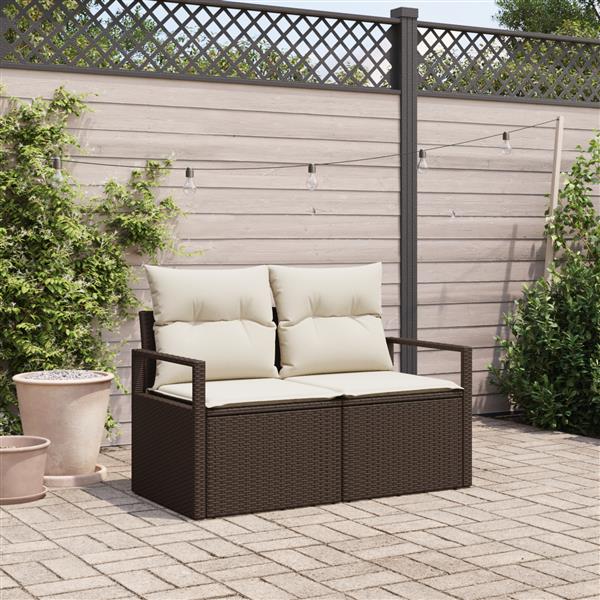 Grote foto vidaxl tuinbank met kussen bruin 120 x 62 x 69cm poly rattan tuin en terras tuinmeubelen