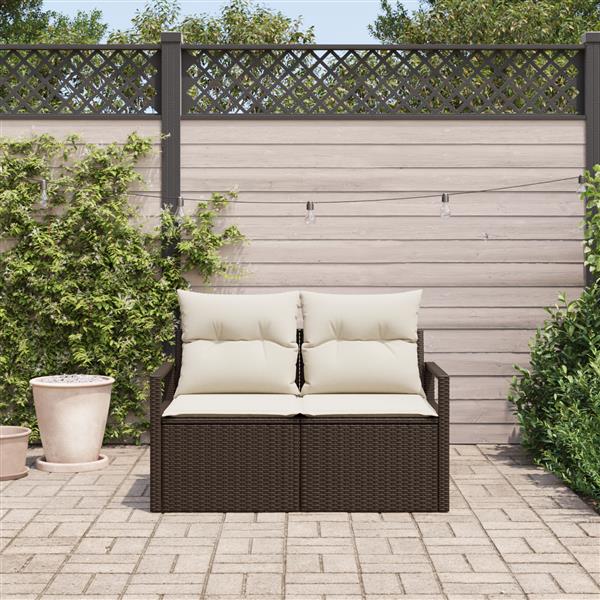Grote foto vidaxl tuinbank met kussen bruin 120 x 62 x 69cm poly rattan tuin en terras tuinmeubelen