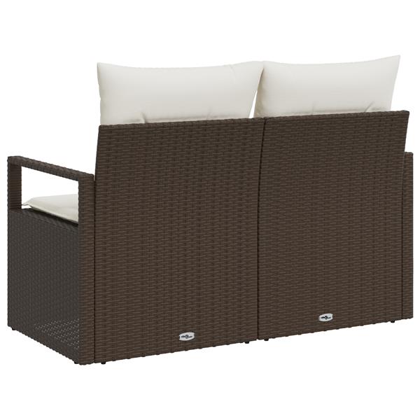 Grote foto vidaxl tuinbank met kussen bruin 120 x 62 x 69cm poly rattan tuin en terras tuinmeubelen