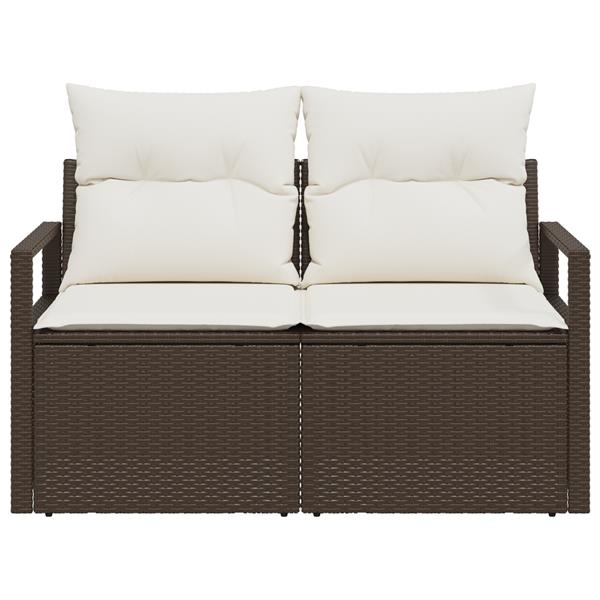 Grote foto vidaxl tuinbank met kussen bruin 120 x 62 x 69cm poly rattan tuin en terras tuinmeubelen