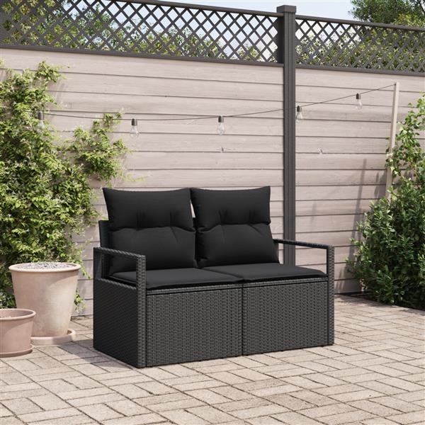 Grote foto vidaxl tuinbank met kussen zwart 120 x 62 x 69cm poly rattan tuin en terras tuinmeubelen