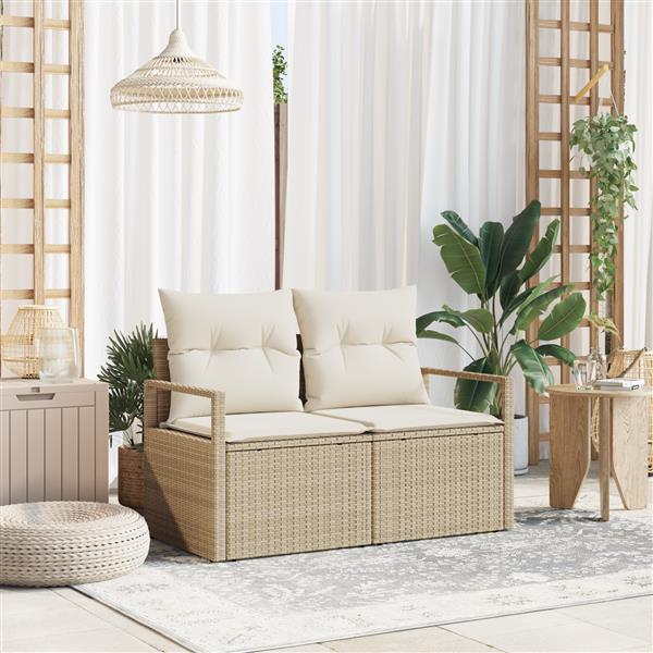 Grote foto vidaxl tuinbank met kussen beige 120 x 62 x 69cm poly rattan tuin en terras tuinmeubelen