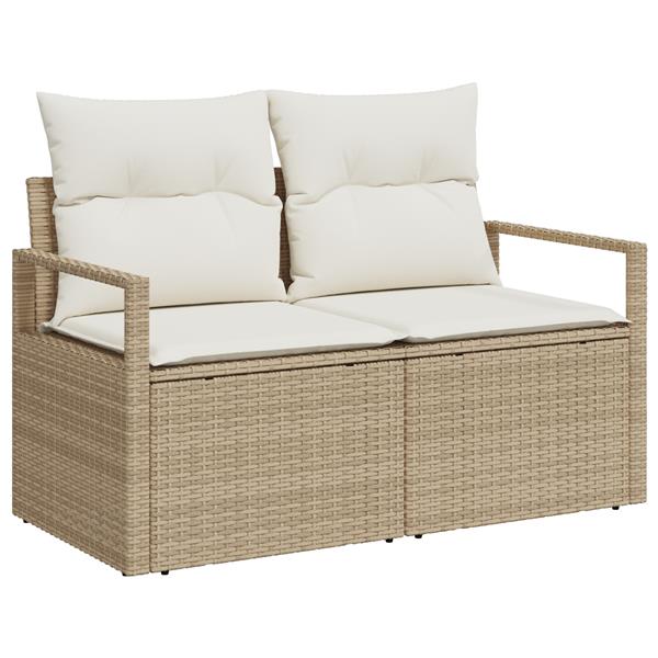 Grote foto vidaxl tuinbank met kussen beige 120 x 62 x 69cm poly rattan tuin en terras tuinmeubelen