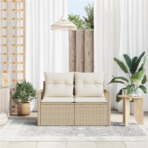 Grote foto vidaxl tuinbank met kussen beige 120 x 62 x 69cm poly rattan tuin en terras tuinmeubelen