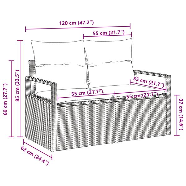 Grote foto vidaxl tuinbank met kussen beige 120 x 62 x 69cm poly rattan tuin en terras tuinmeubelen