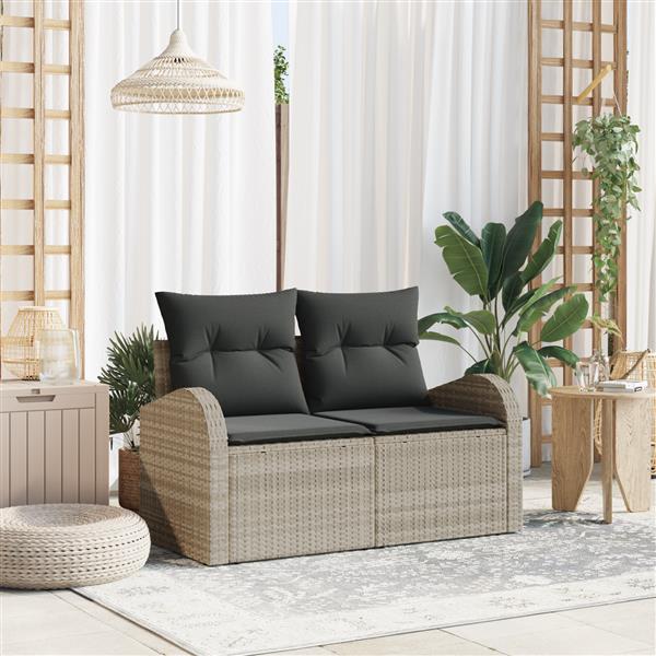 Grote foto vidaxl tuinbank met kussen lichtgrijs 124 x 62 x 69cm poly rattan tuin en terras tuinmeubelen