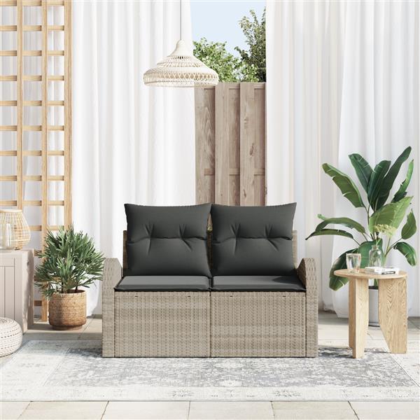 Grote foto vidaxl tuinbank met kussen lichtgrijs 124 x 62 x 69cm poly rattan tuin en terras tuinmeubelen