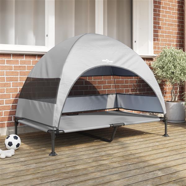 Grote foto vidaxl verhoogd hondenbed zilvergrijs 127 x 81 x 108 cm stof en staal dieren en toebehoren toebehoren