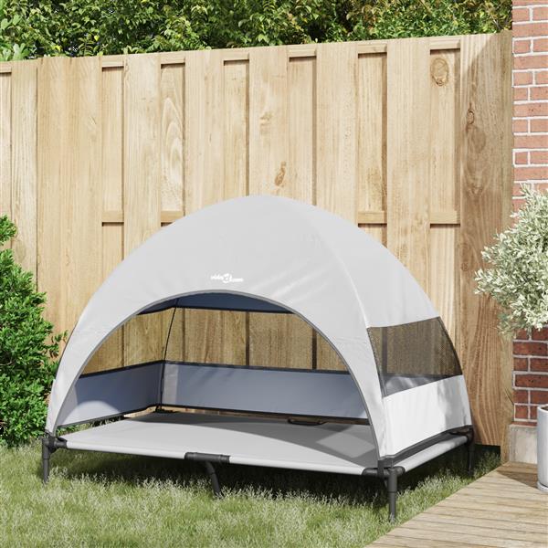 Grote foto vidaxl verhoogd hondenbed zilvergrijs 127 x 81 x 108 cm stof en staal dieren en toebehoren toebehoren