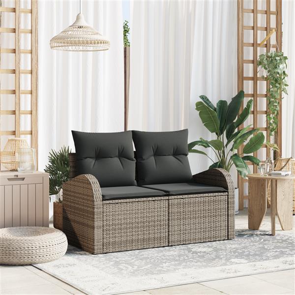 Grote foto vidaxl tuinbank met kussen grijs 124 x 62 x 69cm poly rattan tuin en terras tuinmeubelen