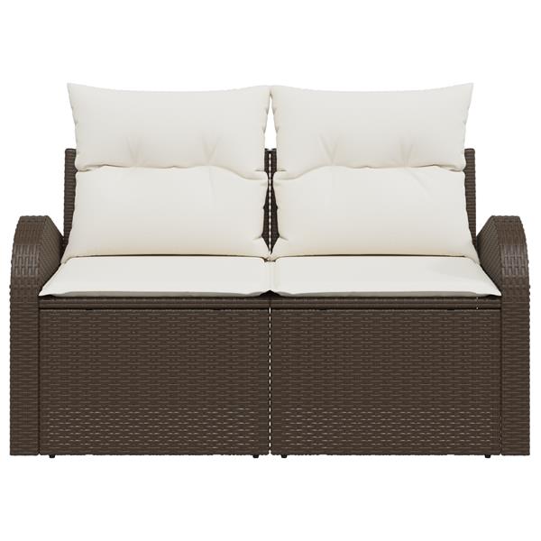 Grote foto vidaxl tuinbank met kussen bruin 124 x 62 x 69cm poly rattan tuin en terras tuinmeubelen
