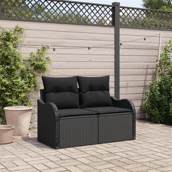 Grote foto vidaxl tuinbank met kussen zwart 121 x 62 x 69cm poly rattan tuin en terras tuinmeubelen