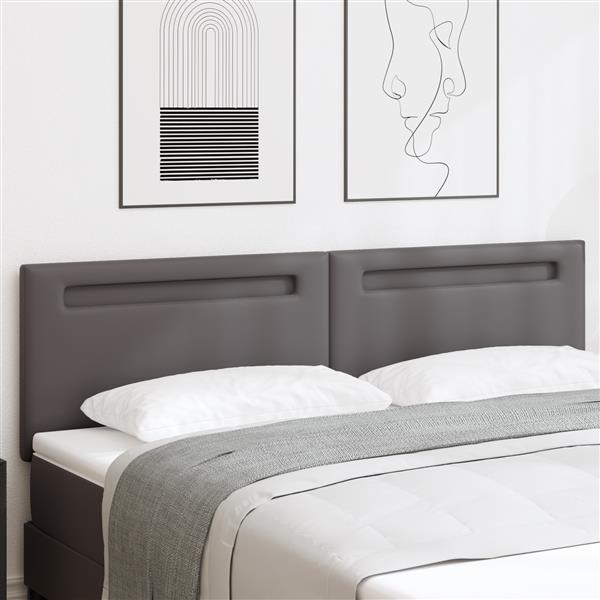 Grote foto vidaxl hoofdbord met led striplichten wandgemonteerd grijs 180 cm pvc antiek en kunst stoelen en banken
