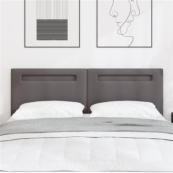 Grote foto vidaxl hoofdbord met led striplichten wandgemonteerd grijs 160 cm pvc antiek en kunst stoelen en banken