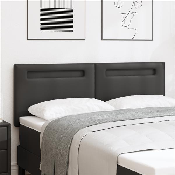Grote foto vidaxl hoofdbord met led striplichten wandgemonteerd zwart 144 cm pvc antiek en kunst stoelen en banken