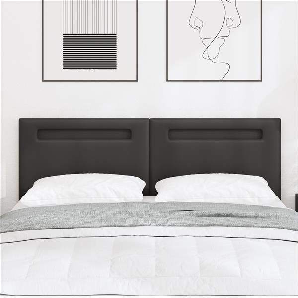 Grote foto vidaxl hoofdbord met led striplichten wandgemonteerd zwart 144 cm pvc antiek en kunst stoelen en banken