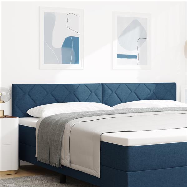 Grote foto vidaxl stoffen hoofdbord geometrisch met hoofdeinde blauw 200 cm stof antiek en kunst stoelen en banken