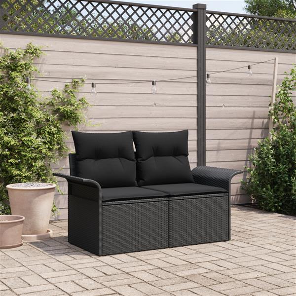 Grote foto vidaxl tuinbank met kussen zwart 141 x 62 x 69cm poly rattan tuin en terras tuinmeubelen