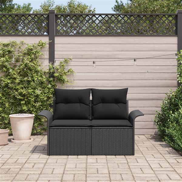 Grote foto vidaxl tuinbank met kussen zwart 141 x 62 x 69cm poly rattan tuin en terras tuinmeubelen