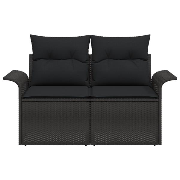 Grote foto vidaxl tuinbank met kussen zwart 141 x 62 x 69cm poly rattan tuin en terras tuinmeubelen