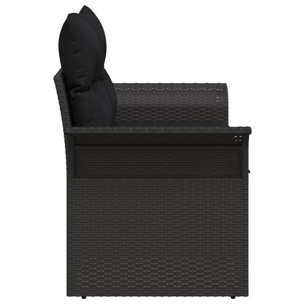 Grote foto vidaxl tuinbank met kussen zwart 141 x 62 x 69cm poly rattan tuin en terras tuinmeubelen