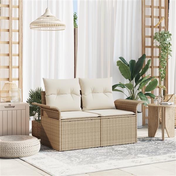 Grote foto vidaxl tuinbank met kussen beige 141 x 62 x 69cm poly rattan tuin en terras tuinmeubelen