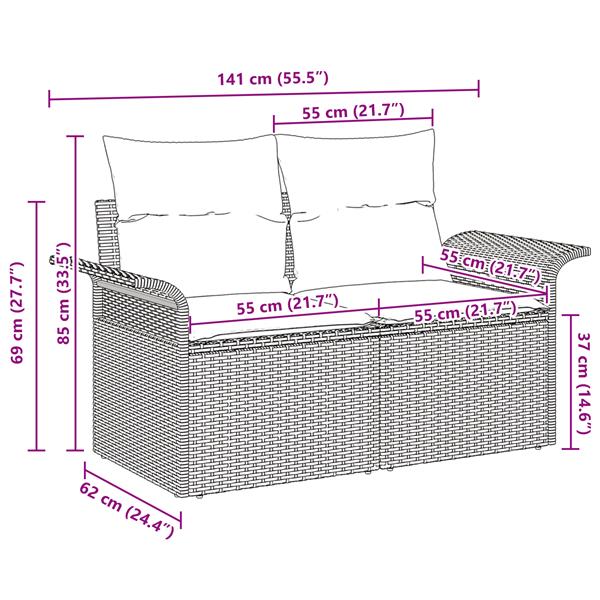 Grote foto vidaxl tuinbank met kussen beige 141 x 62 x 69cm poly rattan tuin en terras tuinmeubelen