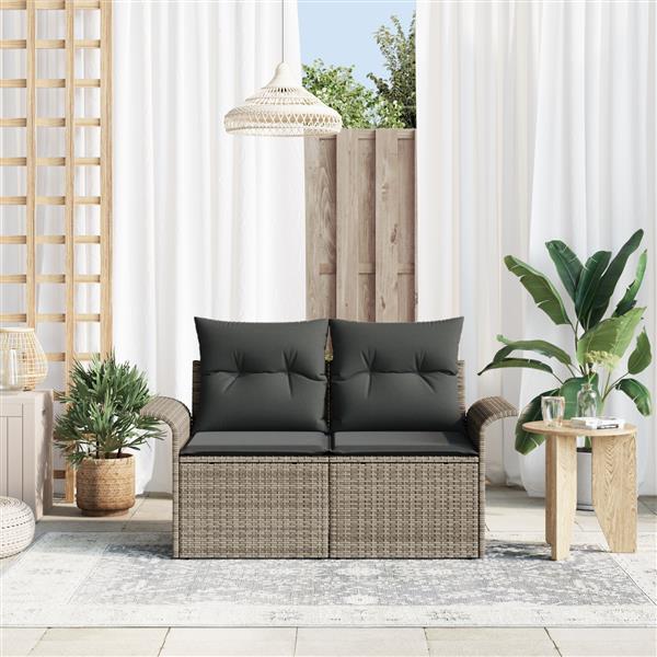 Grote foto vidaxl tuinbank met kussen grijs 141 x 62 x 69cm poly rattan tuin en terras tuinmeubelen