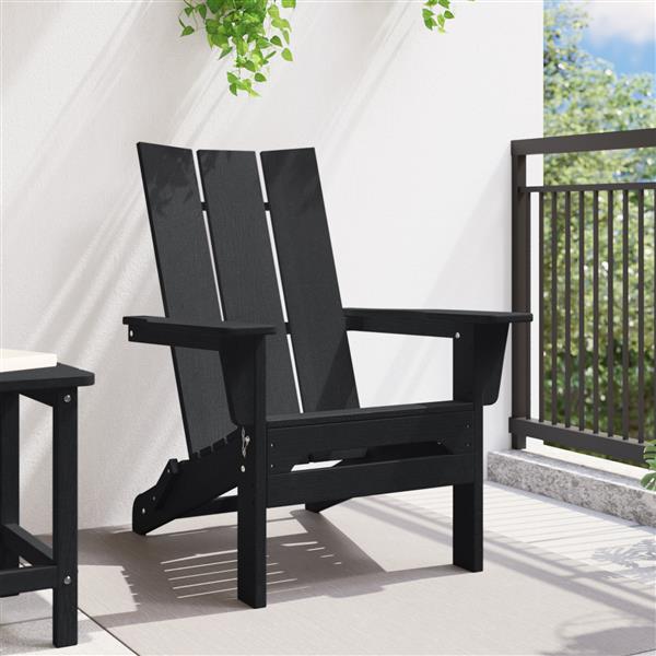 Grote foto vidaxl vouw adirondack stoel zwart 74.5 x 80.5 x 90cm hdpe tuin en terras tuinmeubelen